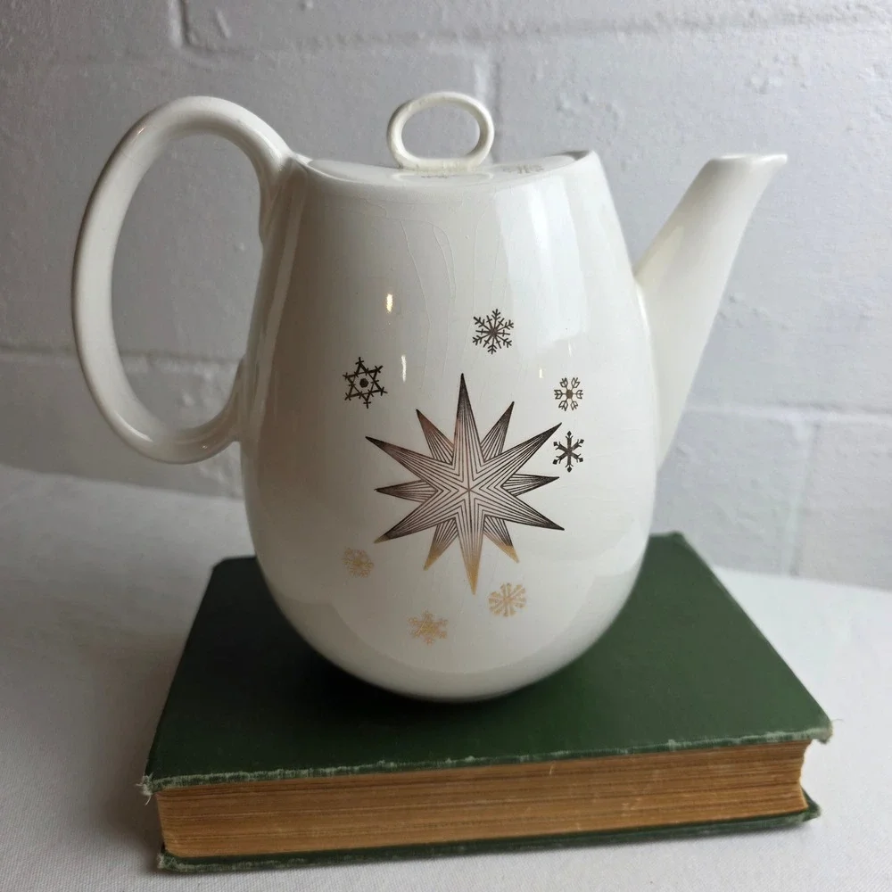 Vintage Gailstyn MCM Atomic Starburst Gold Snowflake Coffee Tea Pot